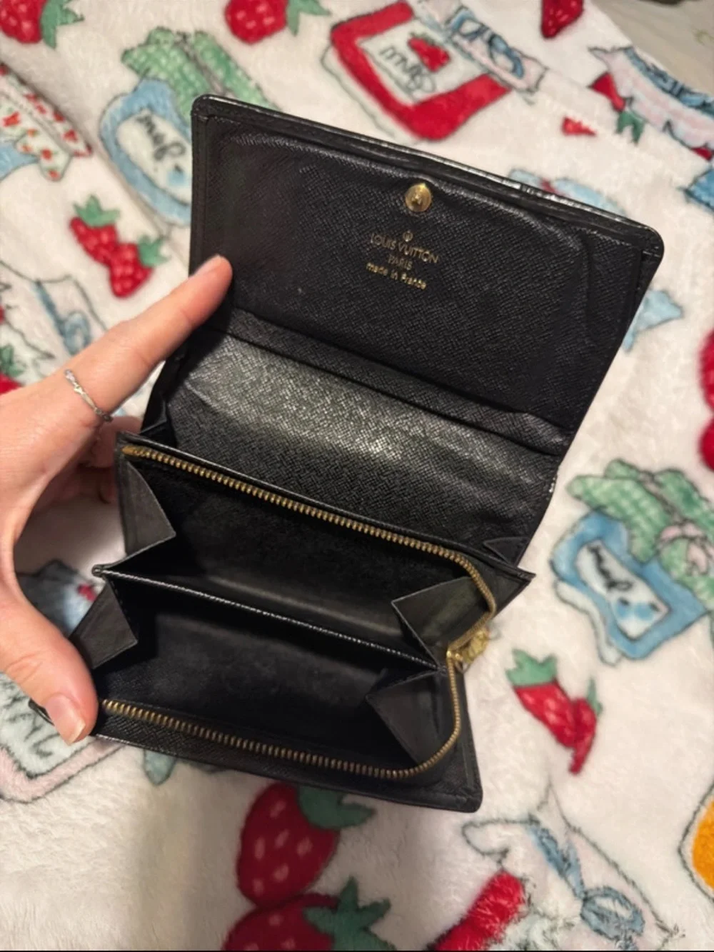 Black Leather LV Wallet with Zip Closure